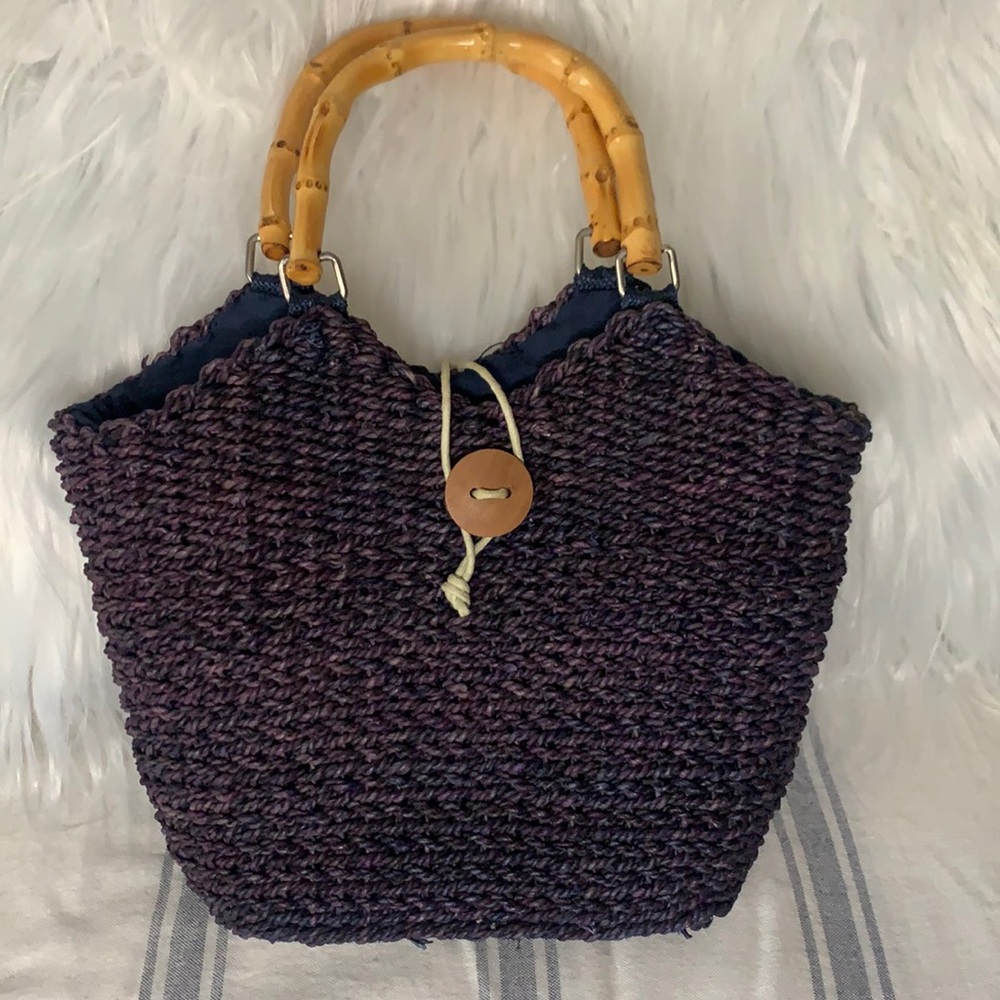 FADED GLORY STRAW BAG BAMBOO HANDLES
